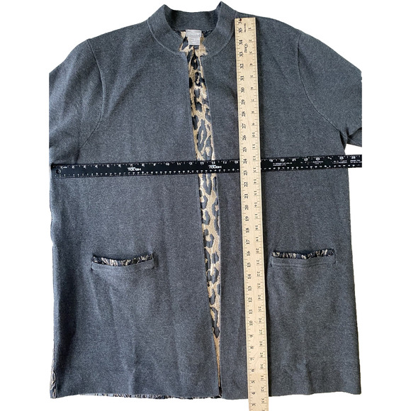 Chicos Cardigan Womens Size 3 US XL Gray Mixed Media Open Front Sweater Pockets - Picture 9 of 10